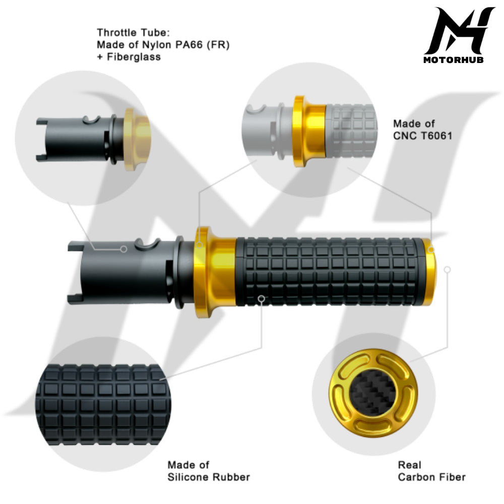 MH Style Silicone Rubber Grips with CNC Alloy Touring 2023+ Throttle By Wire [Gold] MH9901087