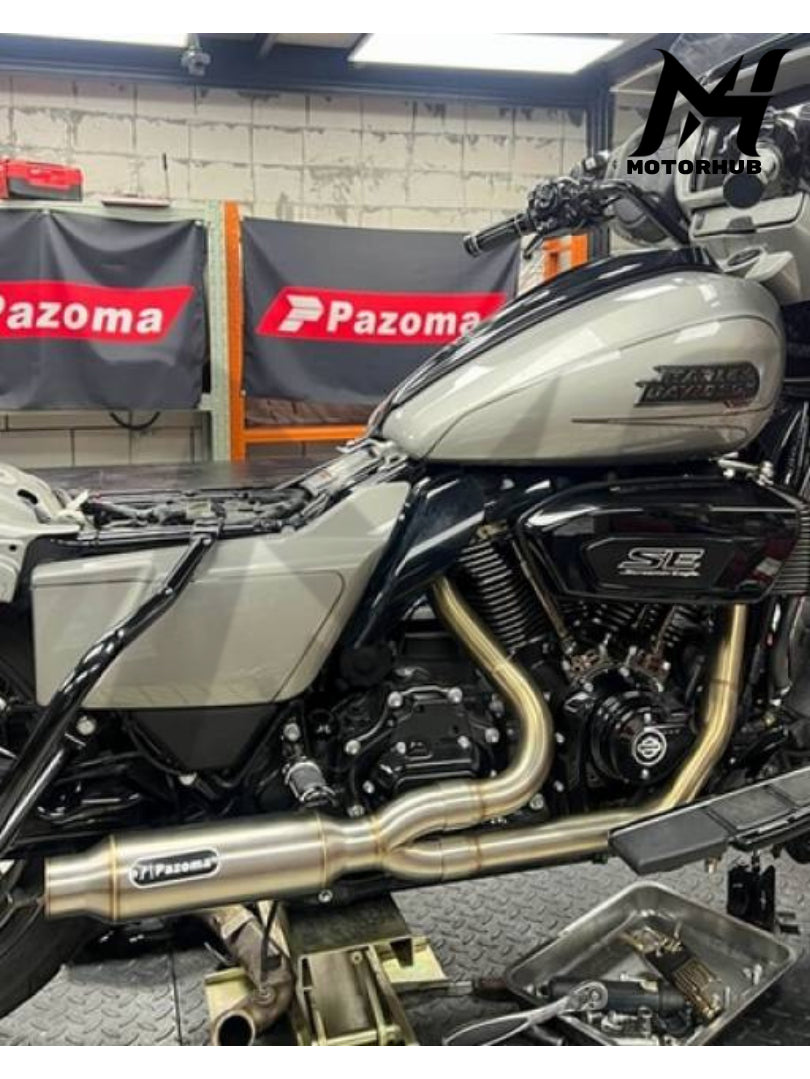 Harley Touring FLH M8 Bagger Shorty 2-into-1 Full Exhaust System Stainless Steel Muffler 2017-205 [Brush Finish] MH9900655