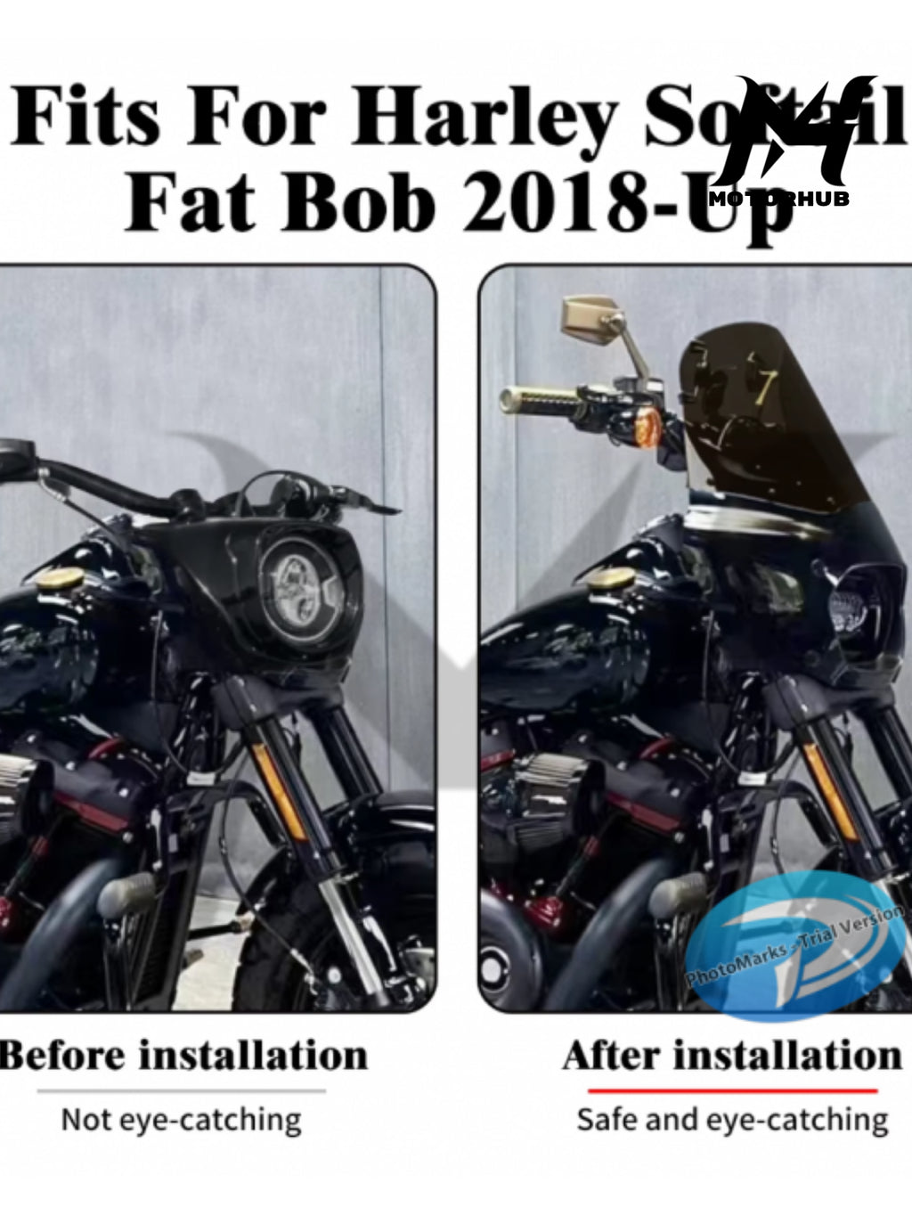 Windshield Fatbob M8 15 Inch Smoke Windshield Headlight Fairing Mask Fit For Harley Softail Fat Bob 18-23 MH9900192