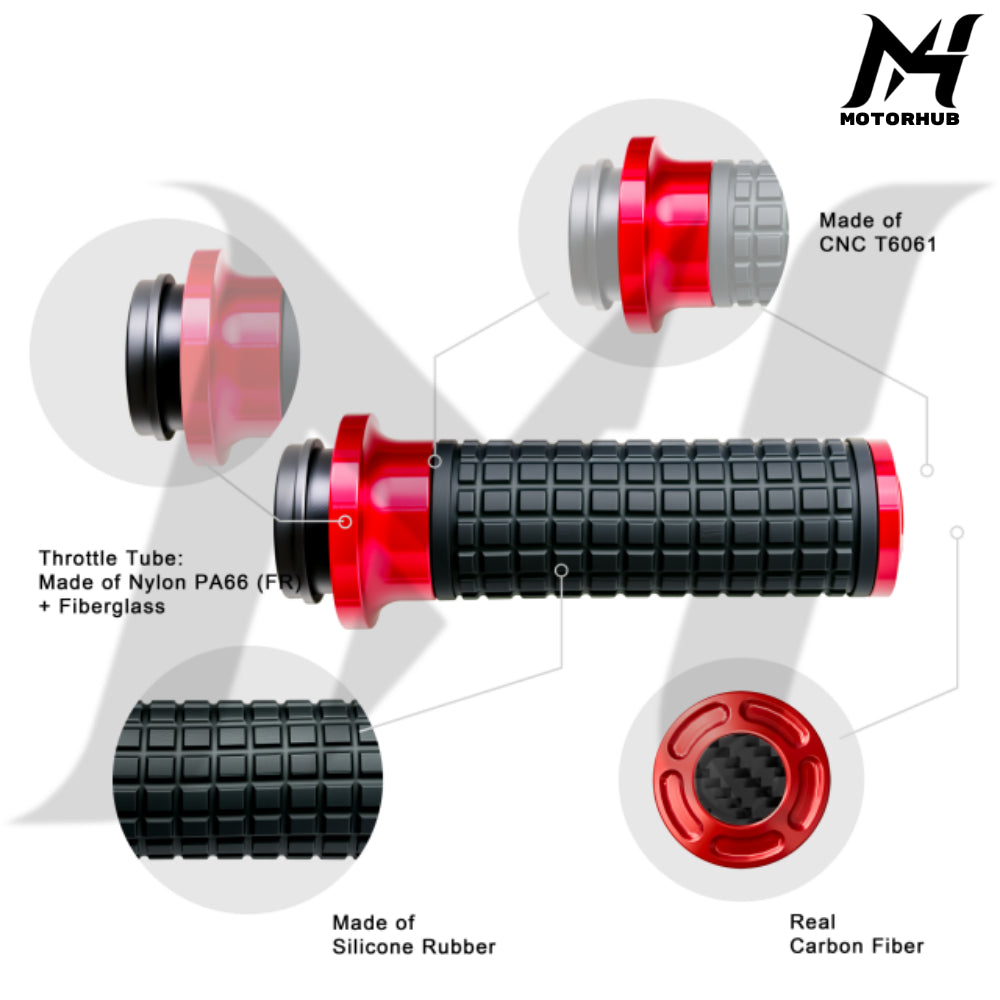 MH Style Silicone Rubber Grips with CNC Alloy Throttle By Wire [Red] MH9901079