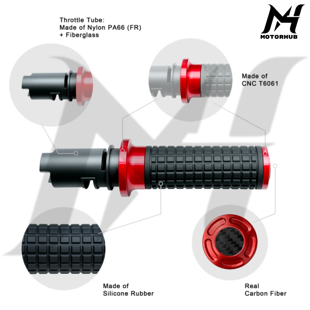 MH Style Silicone Rubber Grips with CNC Alloy Touring 2023+ Throttle By Wire [Red] MH9901086