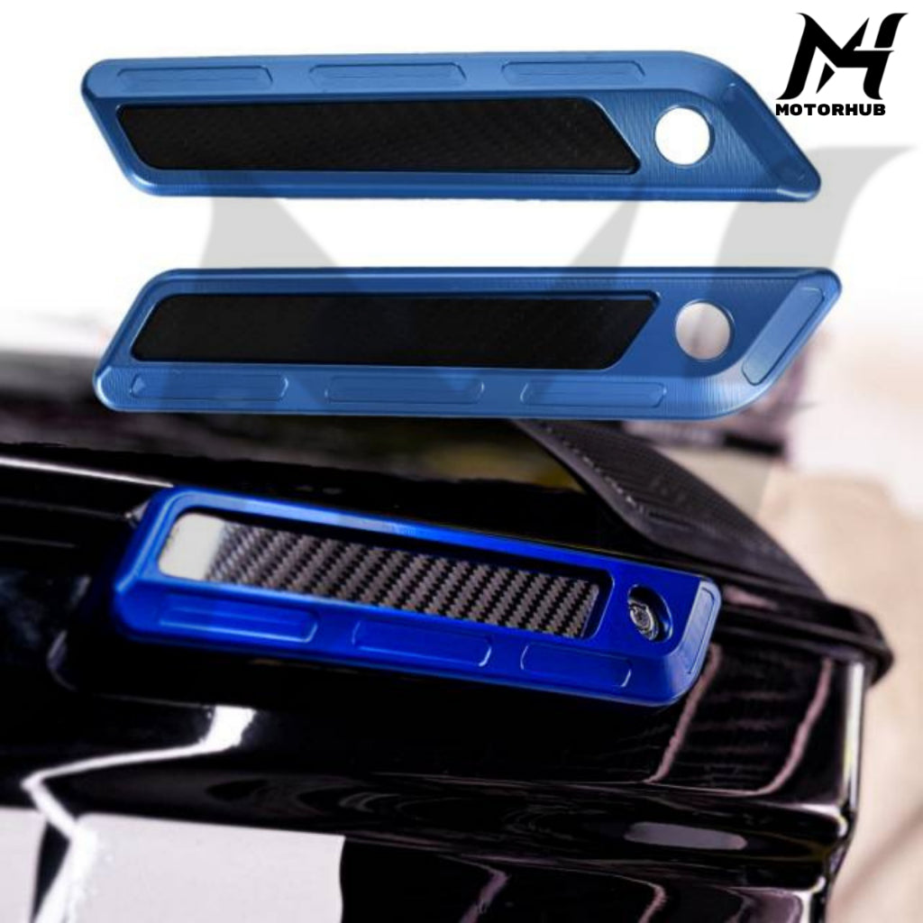 CNC Aluminum T6061 Saddlebag Hinge Latch Covers with Carbon Fiber reflector 2017-2023 [Blue] MH7700333