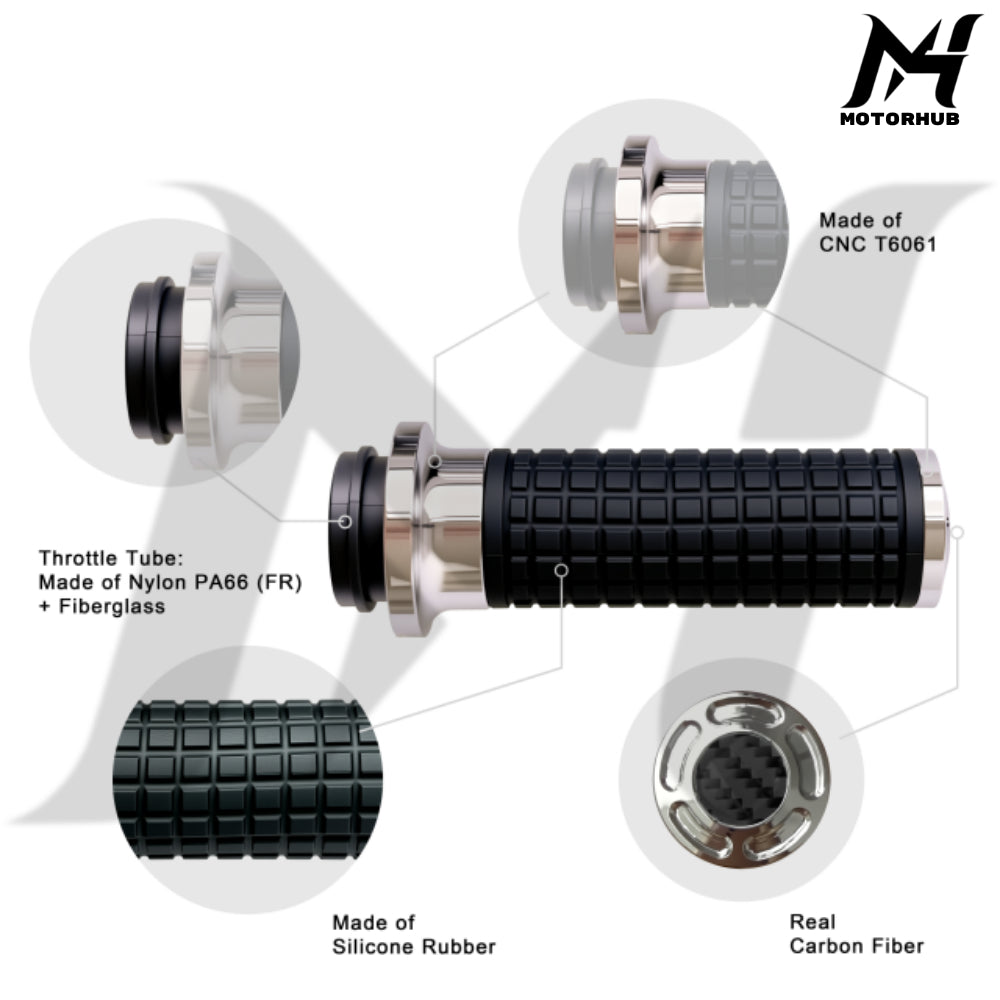 MH Style Silicone Rubber Grips with CNC Alloy Throttle By Wire [Silver] MH9901078