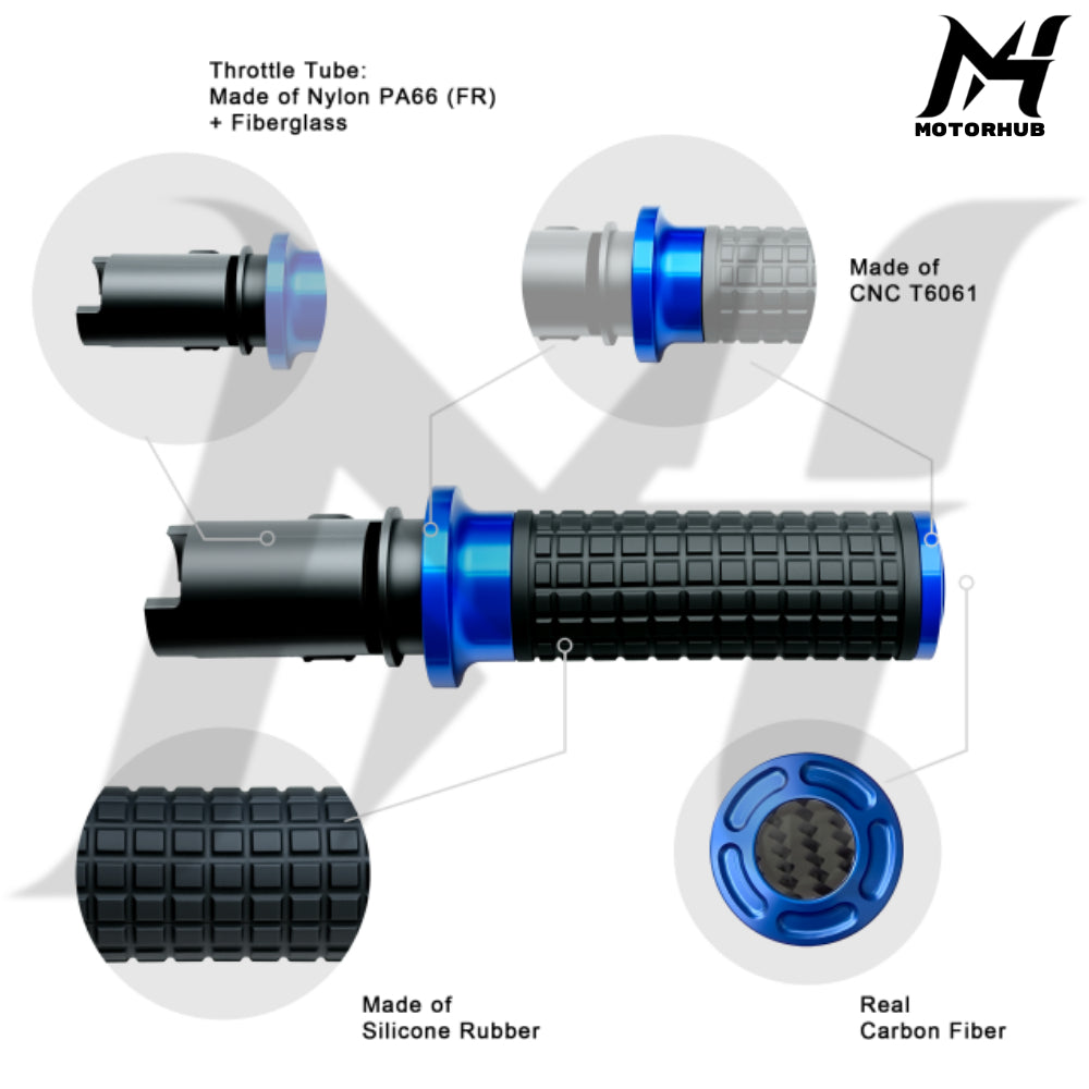 MH Style Silicone Rubber Grips with CNC Alloy Touring 2023+ Throttle By Wire [Blue] MH9901088