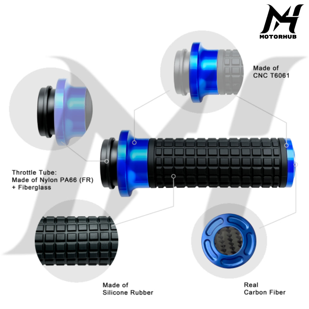 MH Style Silicone Rubber Grips with CNC Alloy Throttle By Wire [Blue] MH9901081