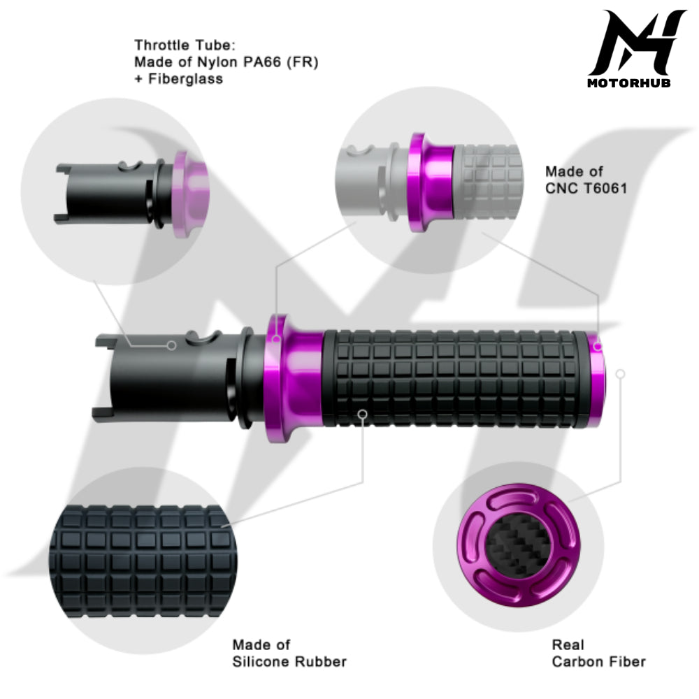 MH Style Silicone Rubber Grips with CNC Alloy Touring 2023+ Throttle By Wire [Purple] MH9901089