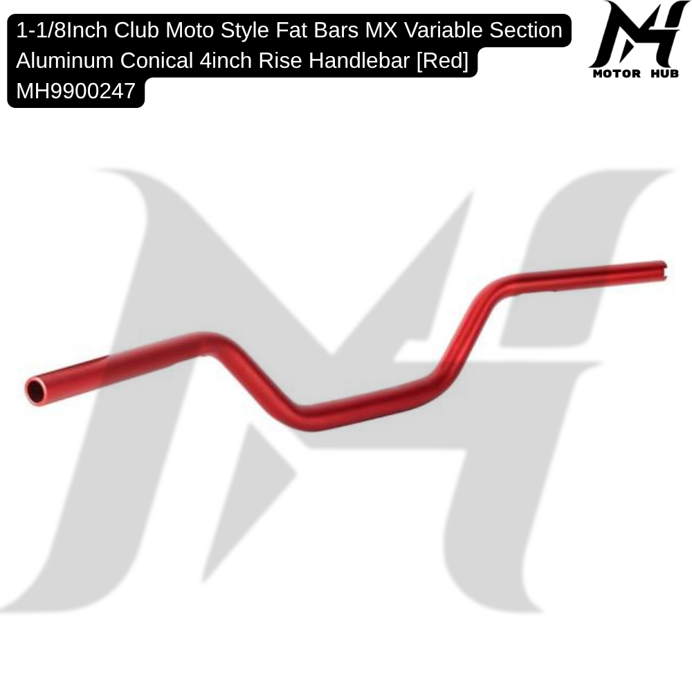 1-1/8Inch Club Moto Style Fat Bars MX Variable Section Aluminum Conical 4inch Rise Handlebar [Red] MH9900247