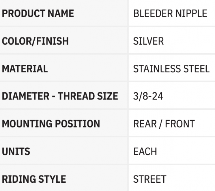BLEEDER NIPPLE 3/8 INCH -24 HARLEY FOR HARLEY DYNA 1977 - 2017 TOURING 1978 - 2007 SOFTAIL 1985 - 2017 SPORTSTER 1986 - 2003 1702-0131 KODE PBN506P