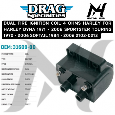 DUAL FIRE IGNITION COIL 4 OHMS HARLEY FOR HARLEY DYNA 1971 - 2006 SPORTSTER TOURING 1970 - 2006 SOFTAIL 1984 - 2006 2102-0213 OEM 31609-80